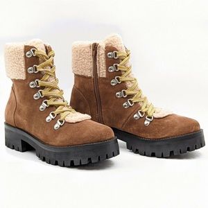 Steve Madden Womens Aniko faux fur chestnut boots. Zip up.